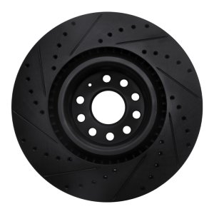 Audi S3 Brake Rotor (1) - Front Right - R1 Concepts - Drilled & Slotted - Black - `06-`13